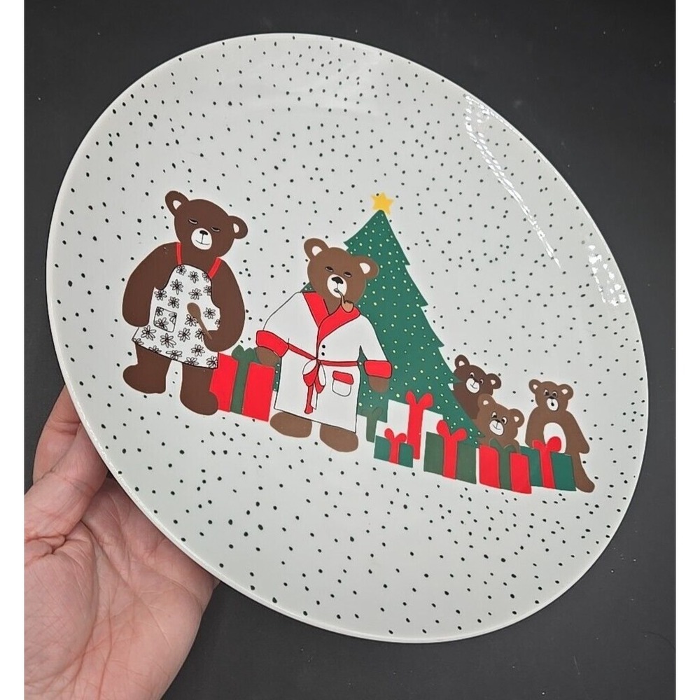 "Tender Bears" Department 56 Holiday PJ Bear‎ Plate HTF Rare Lynda Sylvester